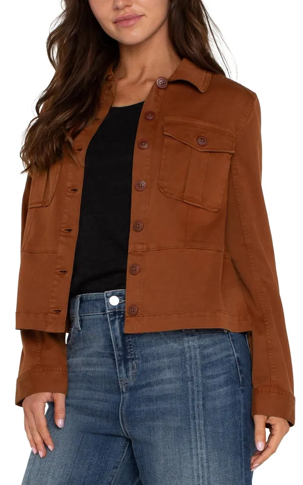 Womens Liverpool Los Angeles Jackets TRUCKER JACKET WITH PEPLUM HEM Burlywood