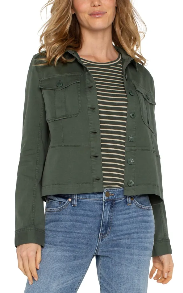 Womens Liverpool Los Angeles Jackets TRUCKER JACKET WITH PEPLUM HEM Moss Green