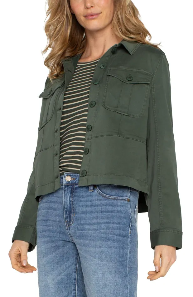Womens Liverpool Los Angeles Jackets TRUCKER JACKET WITH PEPLUM HEM Moss Green