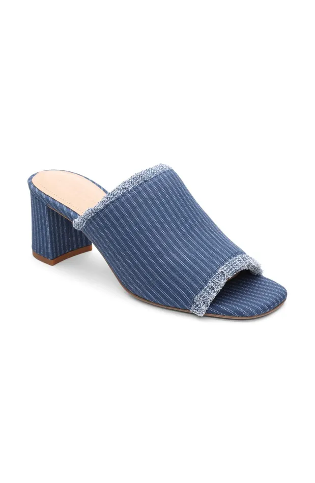 Womens Liverpool Los Angeles Mules BREA FRINGE DENIM MULE Indigo Ecru