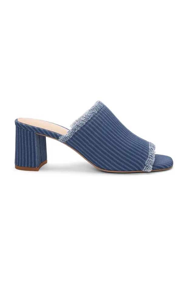 Womens Liverpool Los Angeles Mules BREA FRINGE DENIM MULE Indigo Ecru