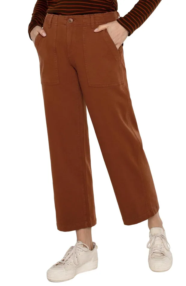 Womens Liverpool Los Angeles Pants CARGO WIDE LEG CROP Burlywood