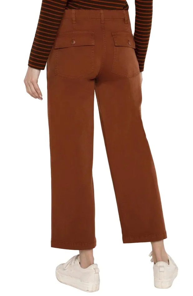 Womens Liverpool Los Angeles Pants CARGO WIDE LEG CROP Burlywood