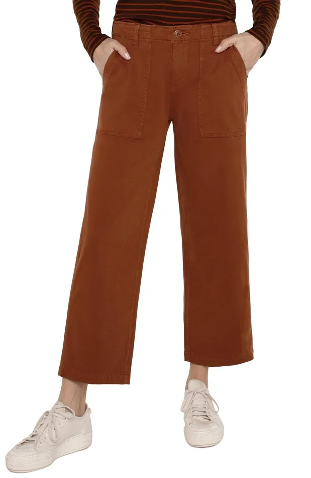 Womens Liverpool Los Angeles Pants CARGO WIDE LEG CROP Burlywood