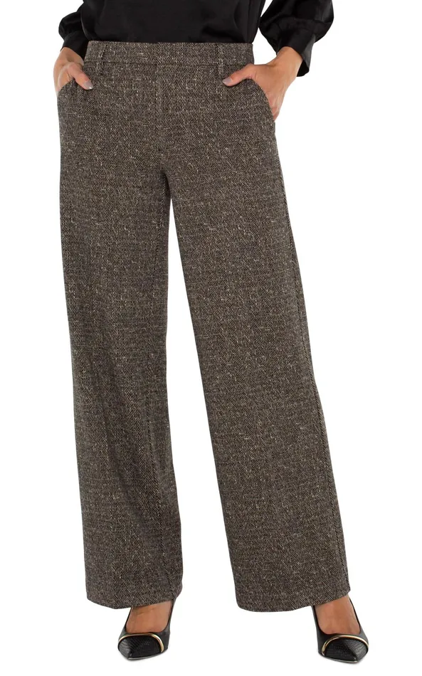 Womens Liverpool Los Angeles Pants KELSEY WIDE LEG TROUSER Black Tan Herringbone Womens Liverpool Los Angeles Pants KELSEY WIDE LEG TROUSER Black Tan Herringbone
