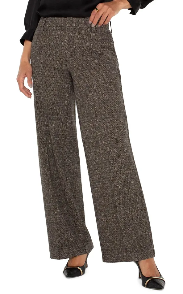 Womens Liverpool Los Angeles Pants KELSEY WIDE LEG TROUSER Black Tan Herringbone