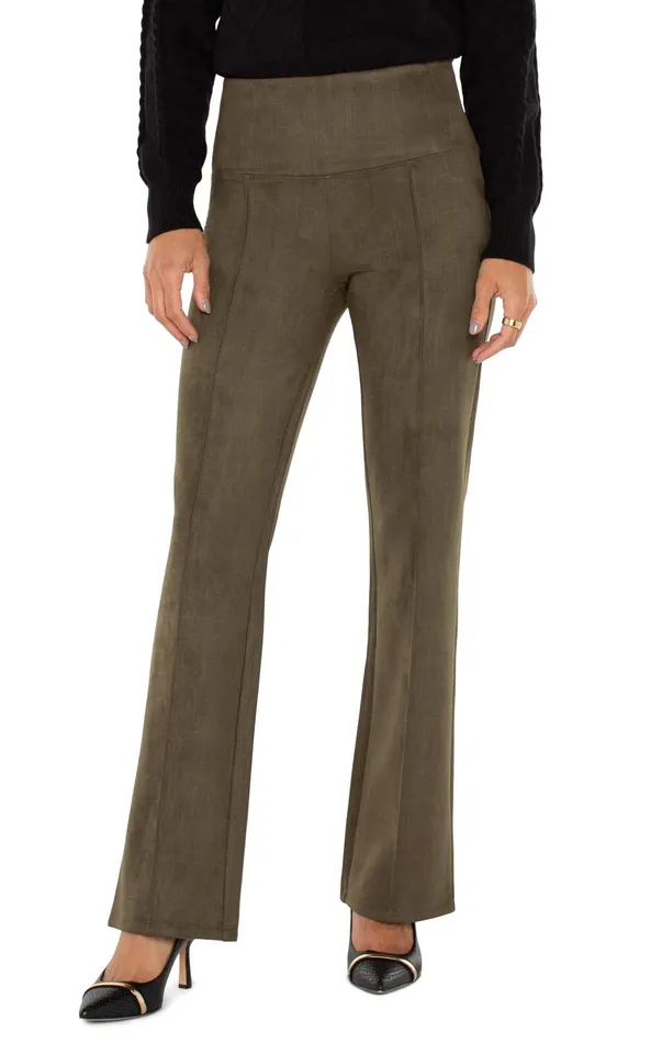 Womens Liverpool Los Angeles Pants PEARL FULL LENGTH FLARE WITH PINTUCKS Olive