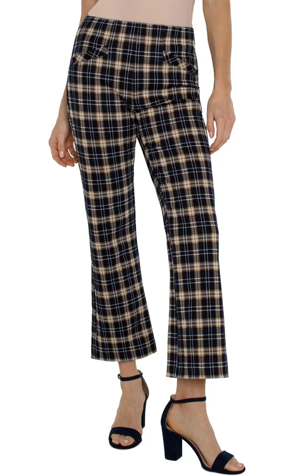 Womens Liverpool Los Angeles Pants STELLA KICK FLARE WITH WELT POCKETS Dark Navy Tartan Plaid Womens Liverpool Los Angeles Pants STELLA KICK FLARE WITH WELT POCKETS Dark Navy Tartan Plaid