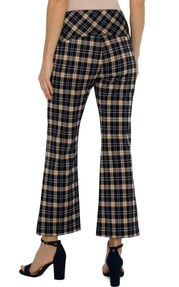 Womens Liverpool Los Angeles Pants STELLA KICK FLARE WITH WELT POCKETS Dark Navy Tartan Plaid