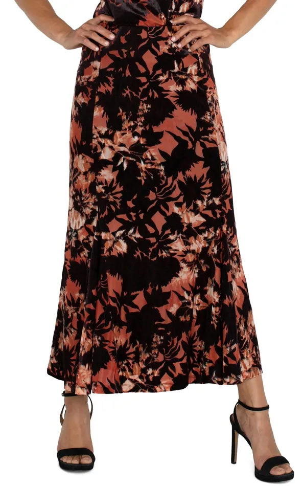 Womens Liverpool Los Angeles Skirts FIT AND FLARE KNIT PULL ON SKIRT Fire Opal Burnout Womens Liverpool Los Angeles Skirts FIT AND FLARE KNIT PULL ON SKIRT Fire Opal Burnout