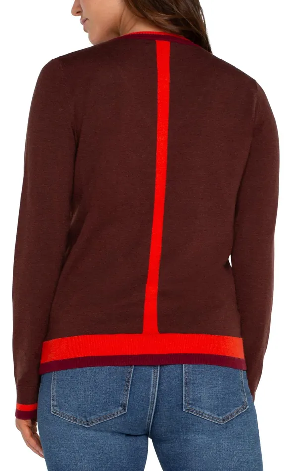 Womens Liverpool Los Angeles Sweaters LONG SLEEVE COLORBLOCK SWEATER Retro Brown Multi