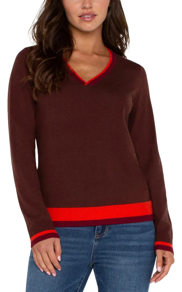 Womens Liverpool Los Angeles Sweaters LONG SLEEVE COLORBLOCK SWEATER Retro Brown Multi