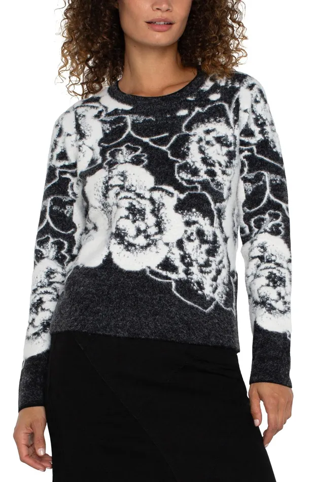 Womens Liverpool Los Angeles Sweaters LONG SLEEVE CREW NECK SWEATER Black And White Floral Womens Liverpool Los Angeles Sweaters LONG SLEEVE CREW NECK SWEATER Black And White Floral