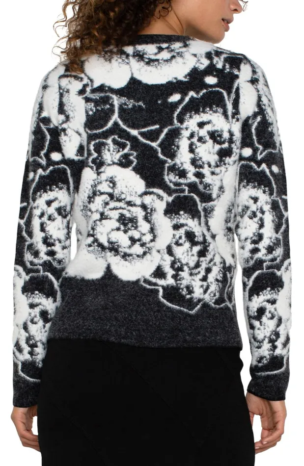 Womens Liverpool Los Angeles Sweaters LONG SLEEVE CREW NECK SWEATER Black And White Floral
