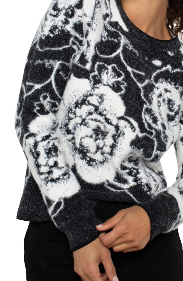 Womens Liverpool Los Angeles Sweaters LONG SLEEVE CREW NECK SWEATER Black And White Floral