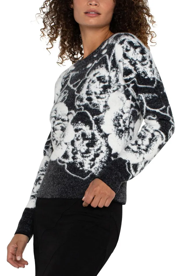 Womens Liverpool Los Angeles Sweaters LONG SLEEVE CREW NECK SWEATER Black And White Floral