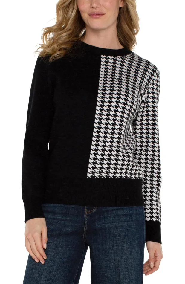 Womens Liverpool Los Angeles Sweaters LONG SLEEVE CREW NECK SWEATER Black White Houndstooth Womens Liverpool Los Angeles Sweaters LONG SLEEVE CREW NECK SWEATER Black White Houndstooth