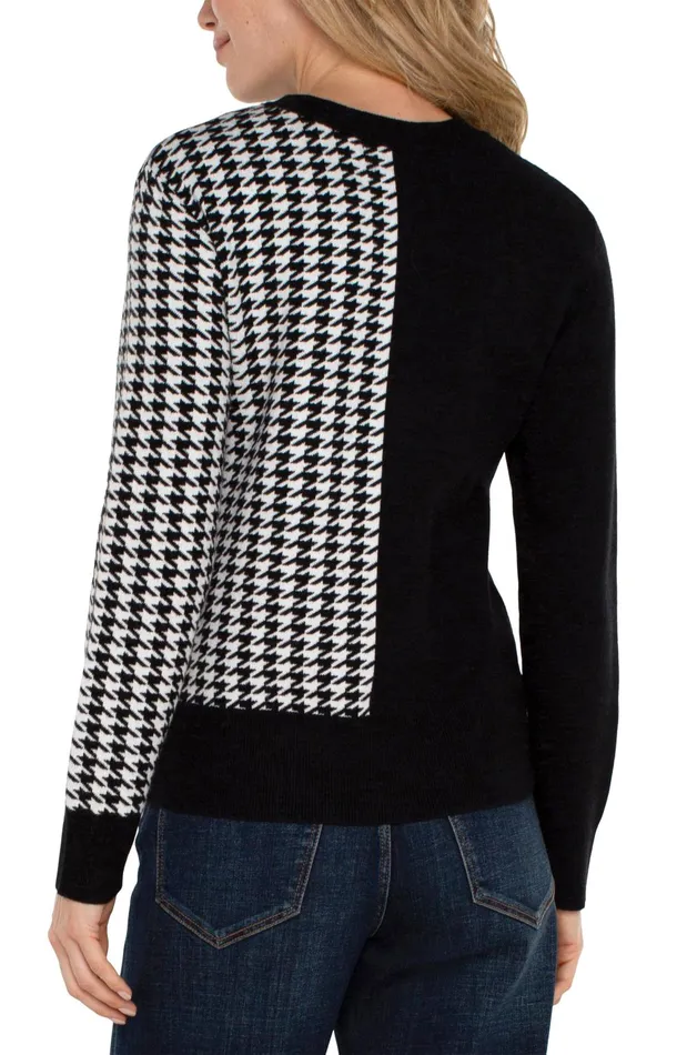Womens Liverpool Los Angeles Sweaters LONG SLEEVE CREW NECK SWEATER Black White Houndstooth
