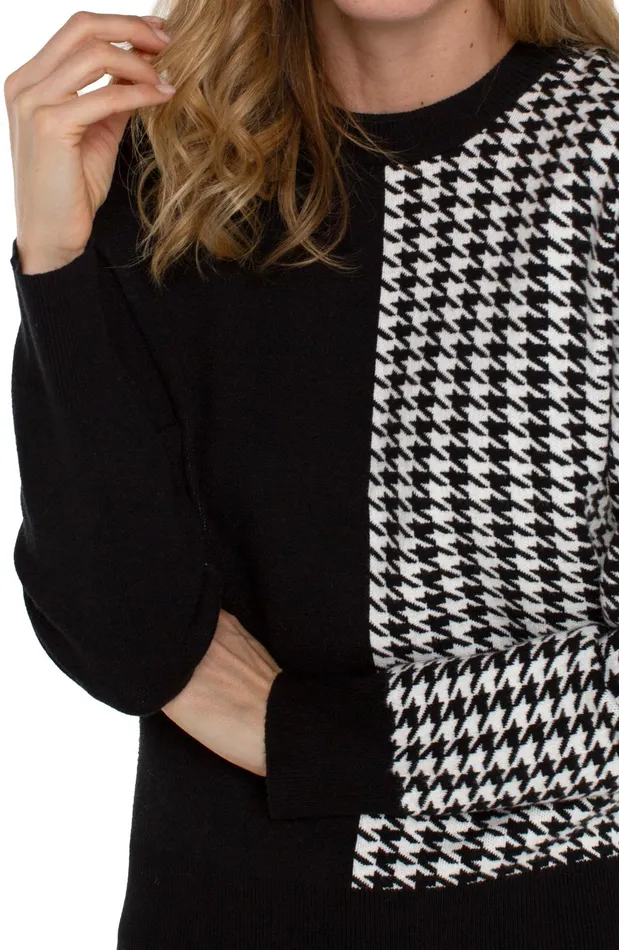 Womens Liverpool Los Angeles Sweaters LONG SLEEVE CREW NECK SWEATER Black White Houndstooth