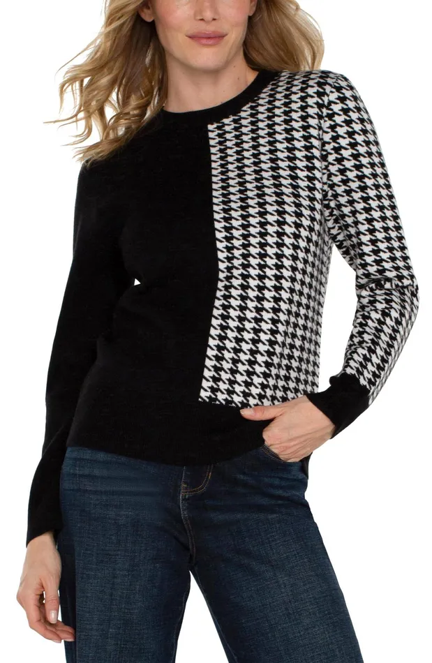 Womens Liverpool Los Angeles Sweaters LONG SLEEVE CREW NECK SWEATER Black White Houndstooth