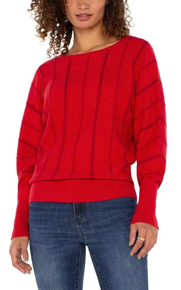 Womens Liverpool Los Angeles Sweaters LONG SLEEVE DOLMAN SWEATER WITH STRIPE Tango Red Womens Liverpool Los Angeles Sweaters LONG SLEEVE DOLMAN SWEATER WITH STRIPE Tango Red