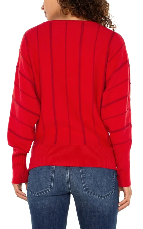 Womens Liverpool Los Angeles Sweaters LONG SLEEVE DOLMAN SWEATER WITH STRIPE Tango Red