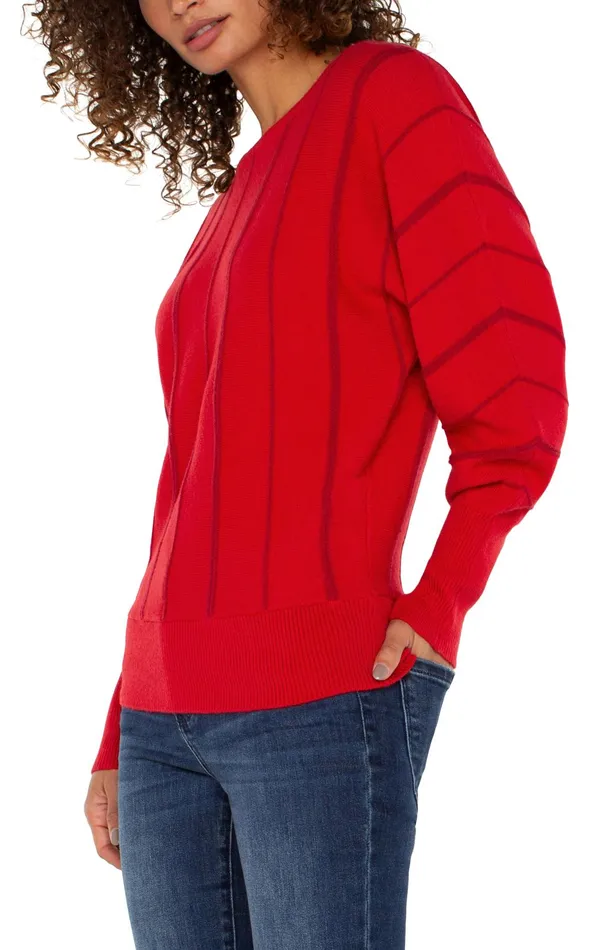 Womens Liverpool Los Angeles Sweaters LONG SLEEVE DOLMAN SWEATER WITH STRIPE Tango Red