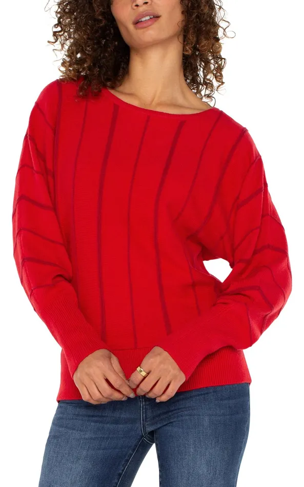 Womens Liverpool Los Angeles Sweaters LONG SLEEVE DOLMAN SWEATER WITH STRIPE Tango Red