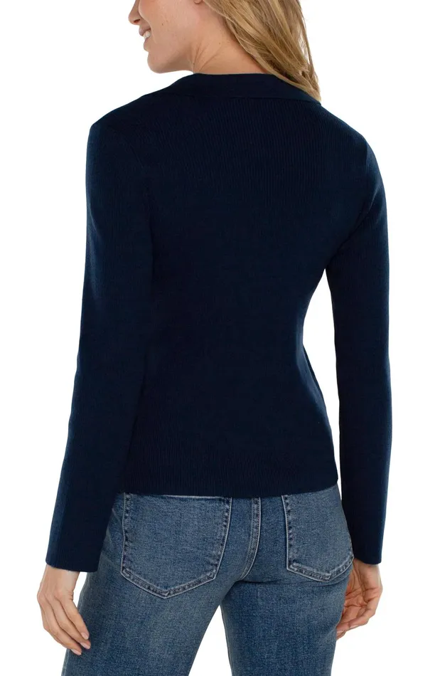 Womens Liverpool Los Angeles Sweaters LONG SLEEVE VNECK COLLARED SWEATER Dark Navy