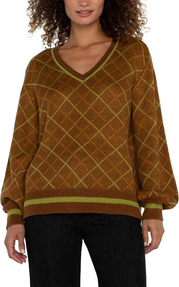 Womens Liverpool Los Angeles Sweaters LONG SLEEVE V NECK SWEATER Caramel Multi Womens Liverpool Los Angeles Sweaters LONG SLEEVE V NECK SWEATER Caramel Multi