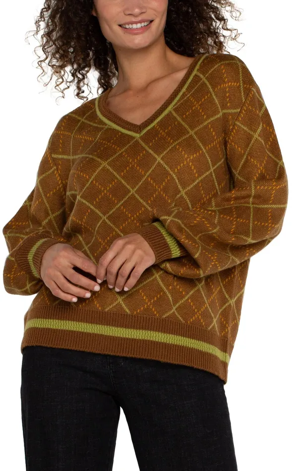 Womens Liverpool Los Angeles Sweaters LONG SLEEVE V NECK SWEATER Caramel Multi