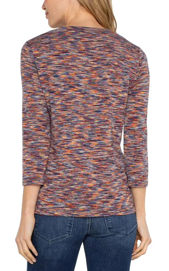Womens Liverpool Los Angeles Tees 34 SLEEVE KNIT TOP WITH ASYMMETRIC TIE DETAIL Carnelian Multi