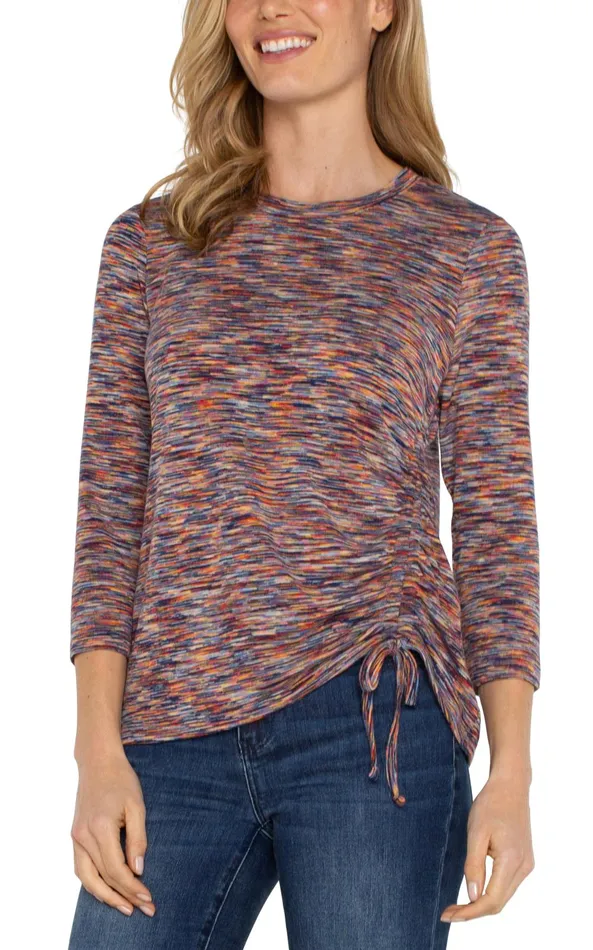 Womens Liverpool Los Angeles Tees 34 SLEEVE KNIT TOP WITH ASYMMETRIC TIE DETAIL Carnelian Multi