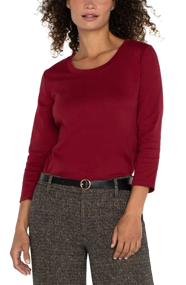Womens Liverpool Los Angeles Tees 34 SLEEVE SCOOP NECK KNIT TEE Pinot Noir