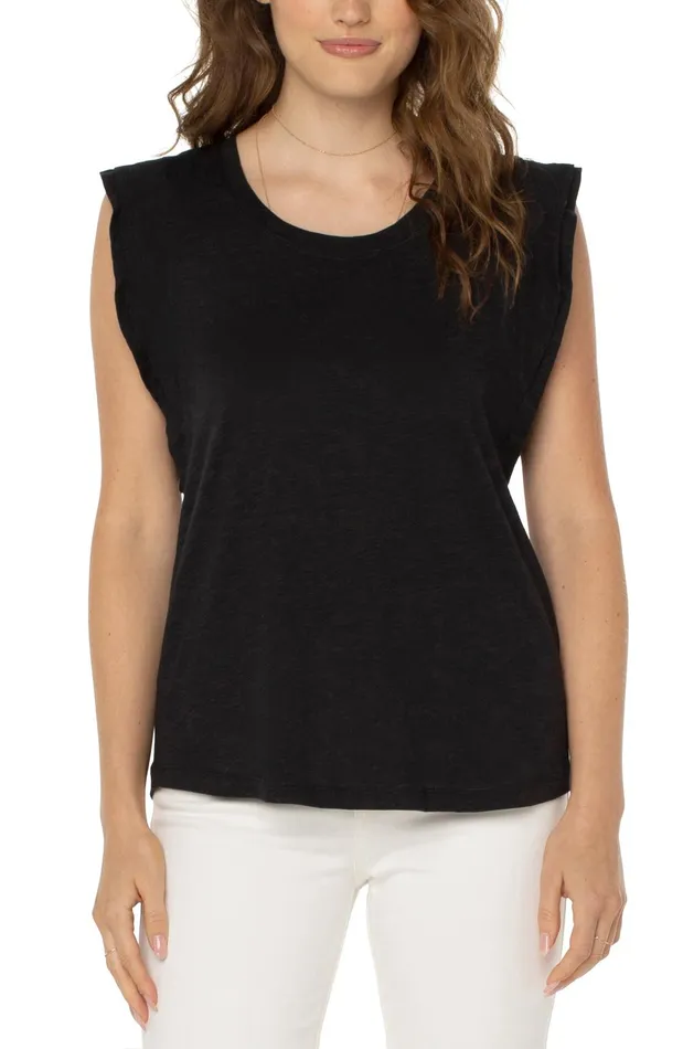 Womens Liverpool Los Angeles Tees DOUBLE FLUTTER SLEEVE KNIT TOP Black
