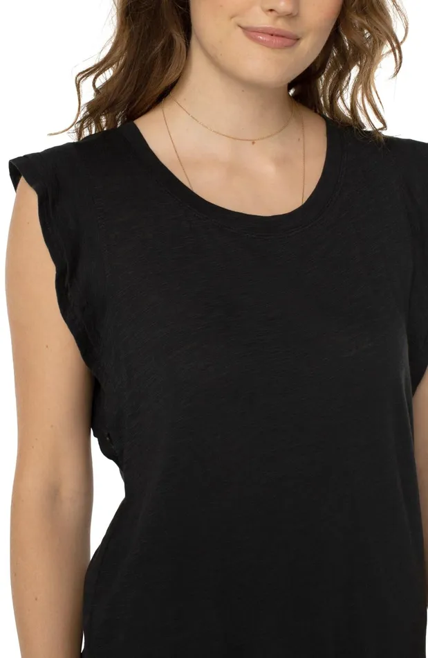 Womens Liverpool Los Angeles Tees DOUBLE FLUTTER SLEEVE KNIT TOP Black