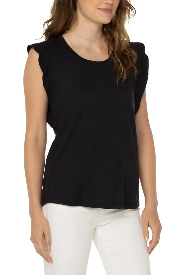 Womens Liverpool Los Angeles Tees DOUBLE FLUTTER SLEEVE KNIT TOP Black
