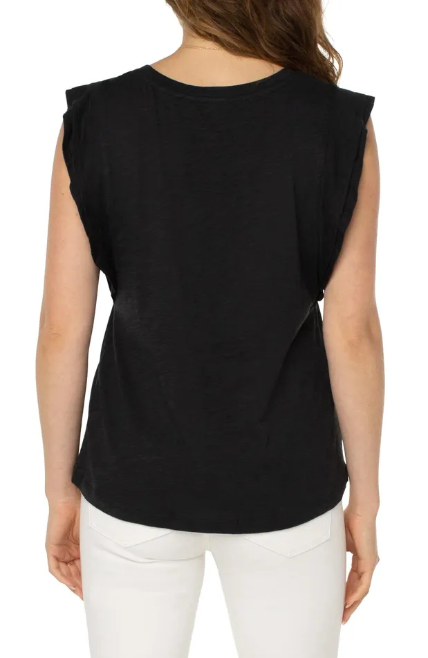 Womens Liverpool Los Angeles Tees DOUBLE FLUTTER SLEEVE KNIT TOP Black