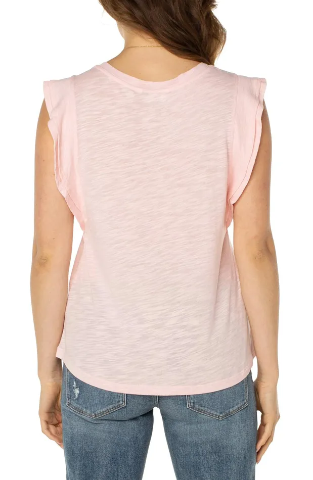 Womens Liverpool Los Angeles Tees DOUBLE FLUTTER SLEEVE KNIT TOP Peony