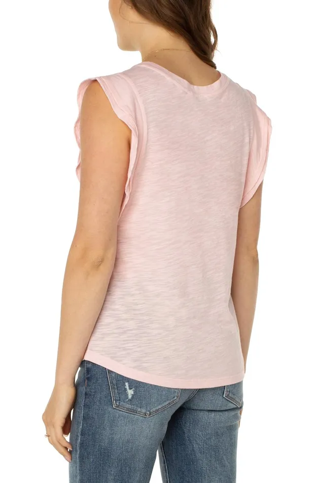 Womens Liverpool Los Angeles Tees DOUBLE FLUTTER SLEEVE KNIT TOP Peony