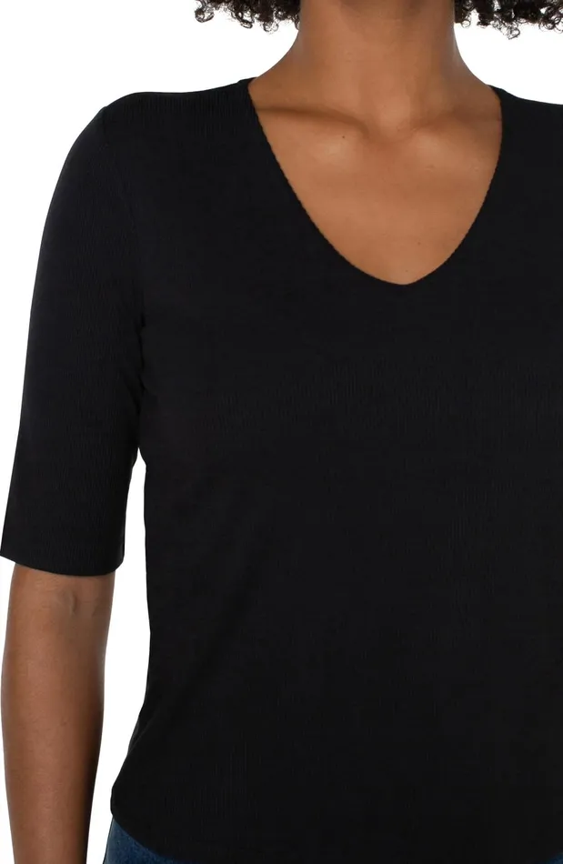 Womens Liverpool Los Angeles Tees DOUBLE LAYER VNECK RIB KNIT TOP Black