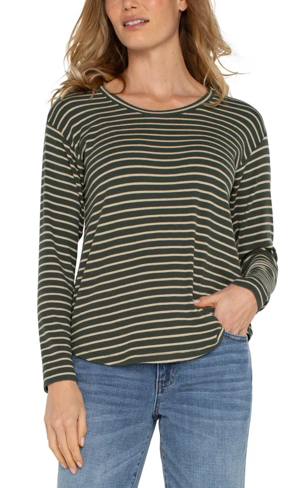 Womens Liverpool Los Angeles Tees LONG SLEEVE SCOOP NECK TOP Moss Green Stripe Womens Liverpool Los Angeles Tees LONG SLEEVE SCOOP NECK TOP Moss Green Stripe