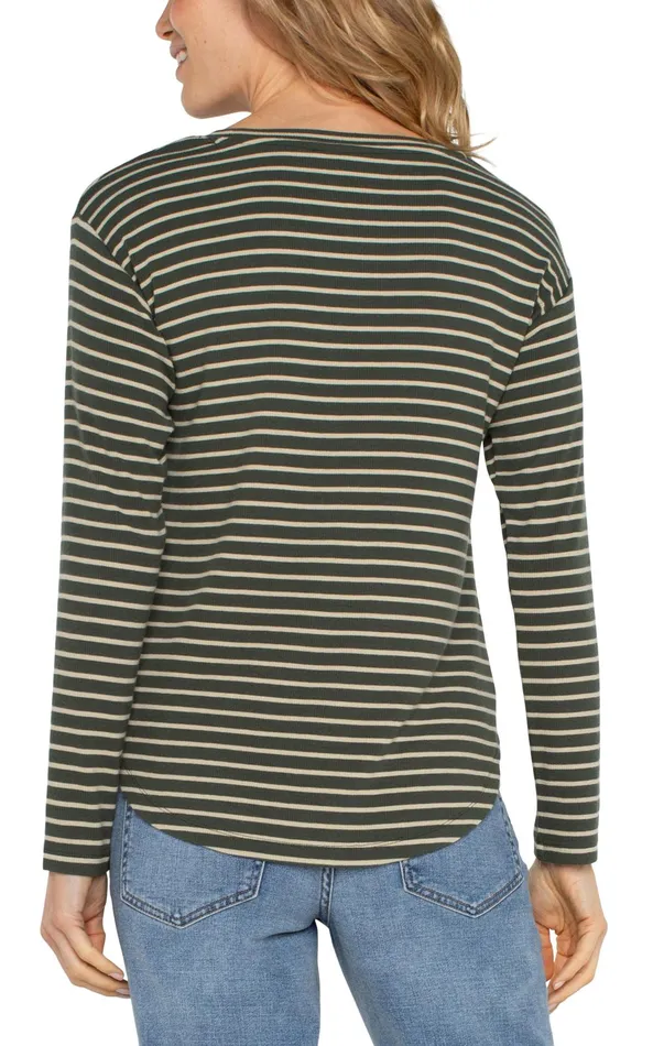 Womens Liverpool Los Angeles Tees LONG SLEEVE SCOOP NECK TOP Moss Green Stripe