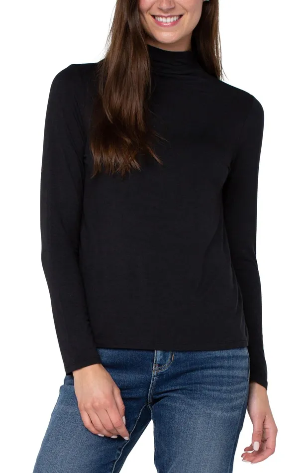 Womens Liverpool Los Angeles Tees MOCK NECK LONG SLEEVE KNIT TOP Black