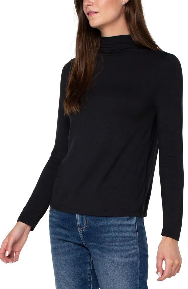 Womens Liverpool Los Angeles Tees MOCK NECK LONG SLEEVE KNIT TOP Black