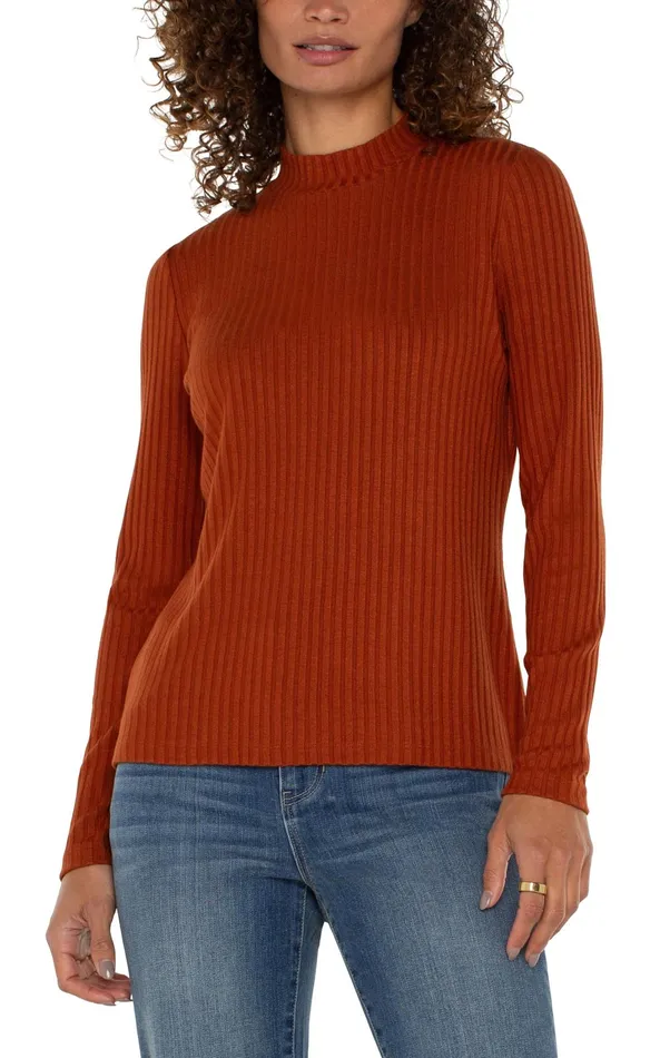 Womens Liverpool Los Angeles Tees MOCK NECK LONG SLEEVE KNIT TOP Cedar