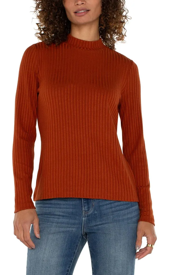 Womens Liverpool Los Angeles Tees MOCK NECK LONG SLEEVE KNIT TOP Cedar