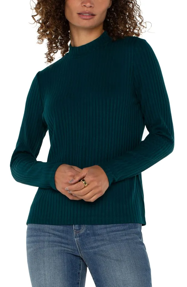 Womens Liverpool Los Angeles Tees MOCK NECK LONG SLEEVE KNIT TOP Dark Forest