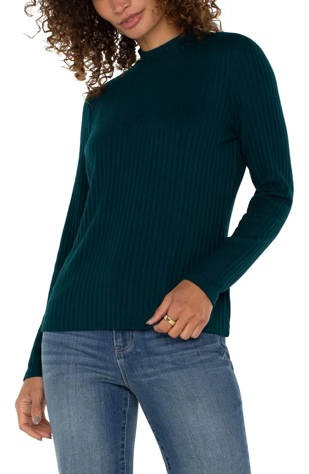 Womens Liverpool Los Angeles Tees MOCK NECK LONG SLEEVE KNIT TOP Dark Forest