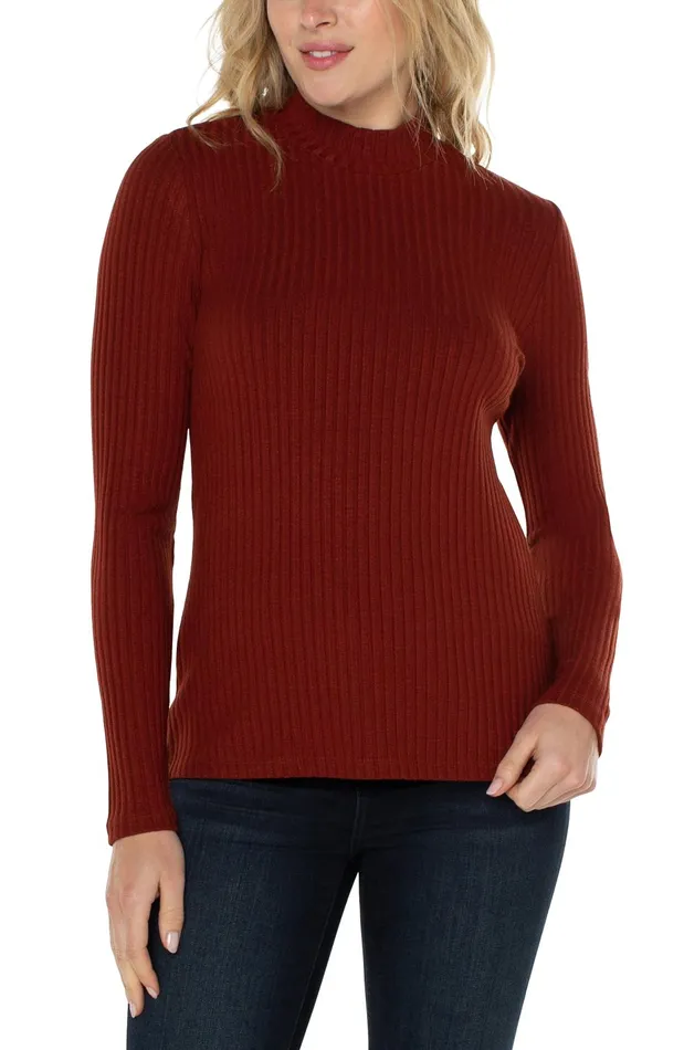 Womens Liverpool Los Angeles Tees MOCK NECK LONG SLEEVE KNIT TOP Deep Cinnamon Womens Liverpool Los Angeles Tees MOCK NECK LONG SLEEVE KNIT TOP Deep Cinnamon